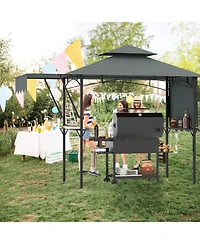 13 x 5 Feet Grill Gazebo with Dual Side Awnings and 2 Shelves Adjustable Shadow