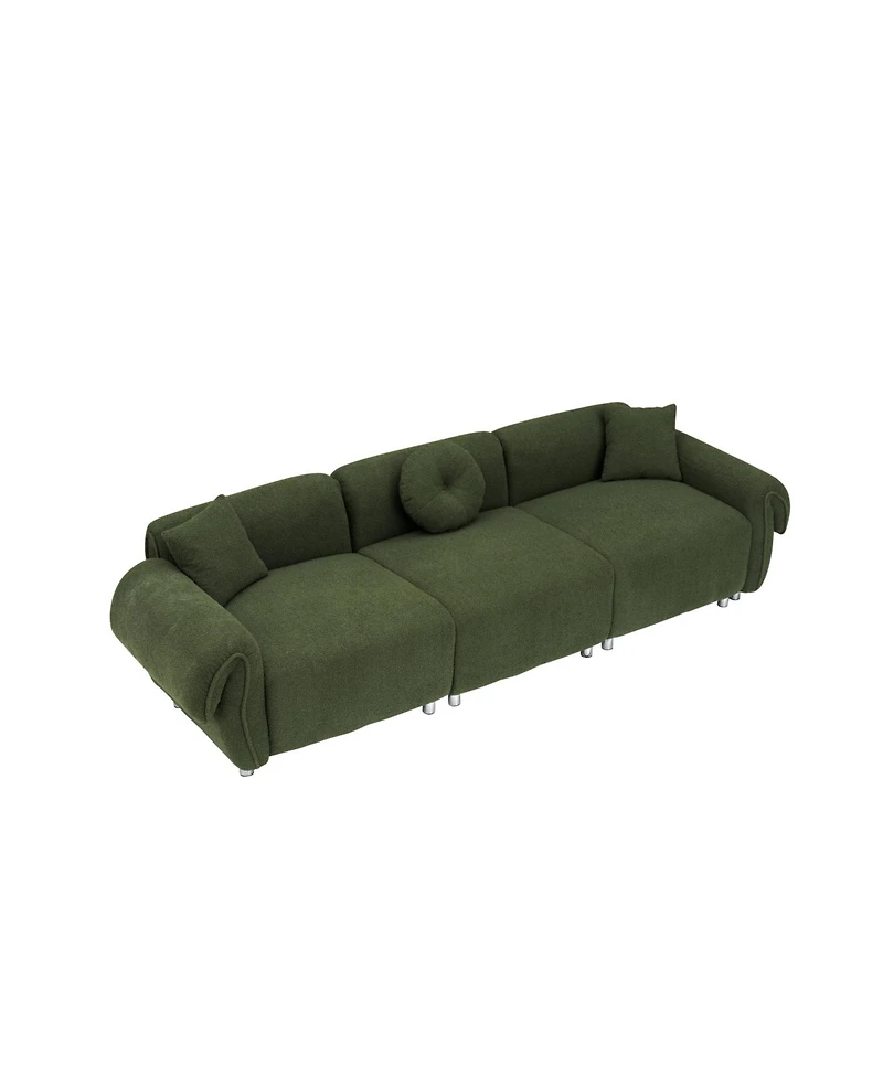 Streamdale Green Teddy Velvet Sofa with 3 Pillows