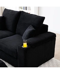 Streamdale Corduroy Loveseat with Ottomans & Pillows