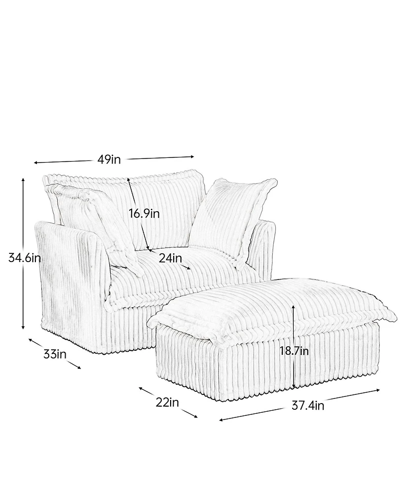 Streamdale Upholstered Armchair with Ottoman (Set of 2) - Cream Corduroy