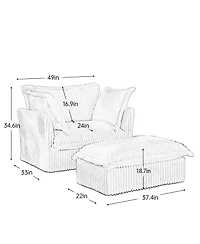 Streamdale Upholstered Armchair with Ottoman (Set of 2) - Cream Corduroy