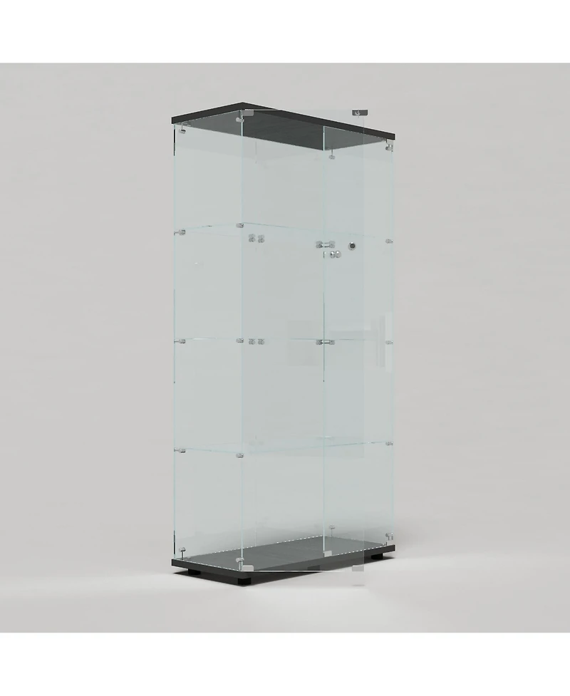 Streamdale Black Tempered Glass Cabinet w/ Lights, Locks & Adjustable Feet