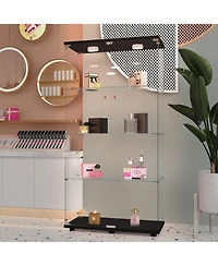 Streamdale Black Tempered Glass Cabinet w/ Lights, Locks & Adjustable Feet