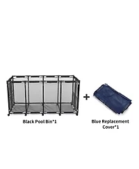 Yescom Mesh Pool Floats Storage Metal Frame Extra Large 12 Wheels Rolling Bin Cart with Blue Mesh Cover Replacement Net