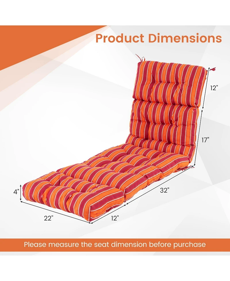 Outdoor Lounge Chaise Cushion with String Ties for Garden Poolside-Red