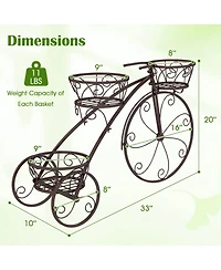 Tricycle Plant Stand Flower Pot Cart Holder with 3 Hollowed Baskets