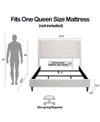 Streamdale Hayden Wingback Upholstered Queen Bed Tall Headboard, Ivory Canvas
