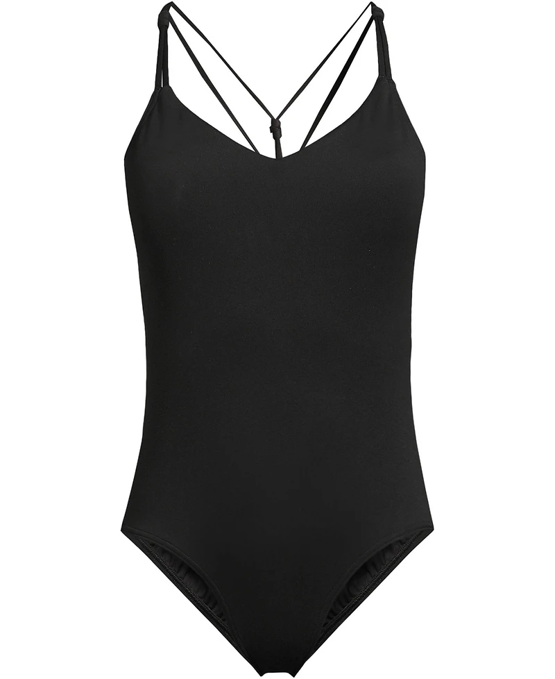 Lands' End Women's Tugless QuickDry V-Neck Multi-Way High Leg One Piece Swimsuit