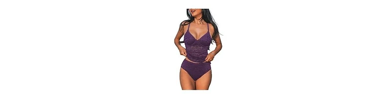 Cupshe Women's V Neck Adjustable Straps Underwire Back Hook Tankini Sets