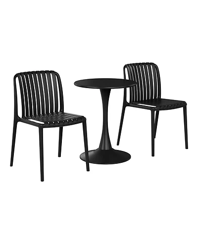 3-Piece Outdoor Metal Dining Table Set And Stackable Resin Patio Chairs