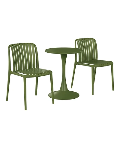 3-Piece Outdoor Metal Dining Table Set And Stackable Resin Patio Chairs