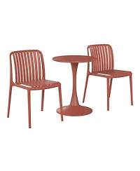 3-Piece Outdoor Metal Dining Table Set And Stackable Resin Patio Chairs