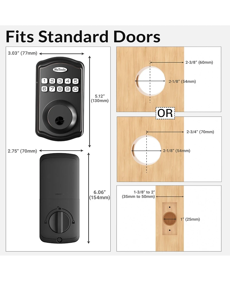 Zachvo Fingerprint Door Lock Keyless Deadbolt, Electric Door Locks with Keypads and Emergency Charging Port, Oil Rubbed Bronze