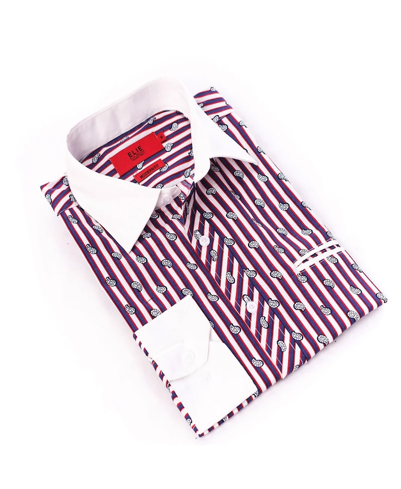 Elie Balleh Little Boys Red Slim Fit Printed Button-Down Shirt