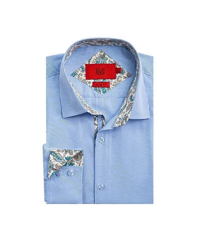 Elie Balleh Big Boys Blue Slim Fit Houndstooth Dress Button-Down Shirt