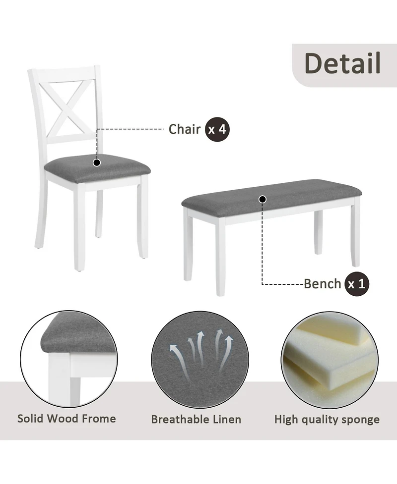 Streamdale 6-Piece Grey & White Dining Set with Bench