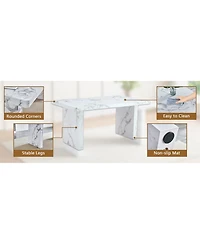 White Marble Dining Set - 4 Pu Chairs, Silver Legs