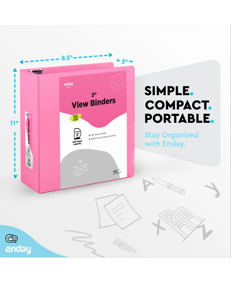 Enday 3-Ring Binder with Clear View Cover and 2 Inside Pockets – Heavy Duty Durable for School Supplies, Office Organization