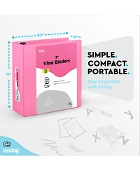 Enday 3-Ring Binder with Clear View Cover and 2 Inside Pockets – Heavy Duty Durable for School Supplies, Office Organization