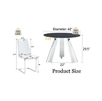 Streamdale Round Stainless Steel Table and 4 White Dining Chairs with Silver Metal Legs