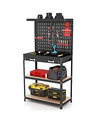 Tool Storage Workbench with Pegboard with 14 Hanging Accessories for Garage