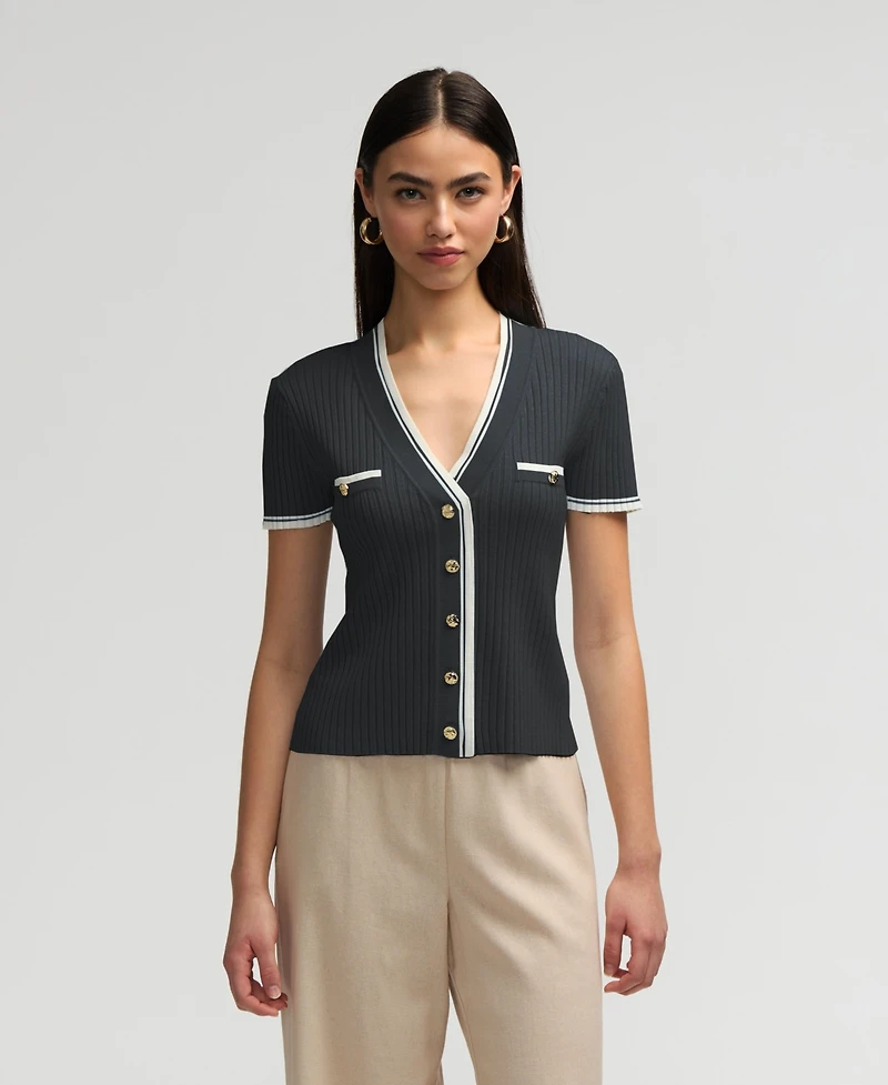 Nvlt Women's Short Sleeve Cardigan Sweater