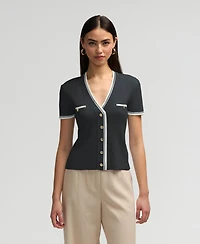 Nvlt Women's Short Sleeve Cardigan Sweater