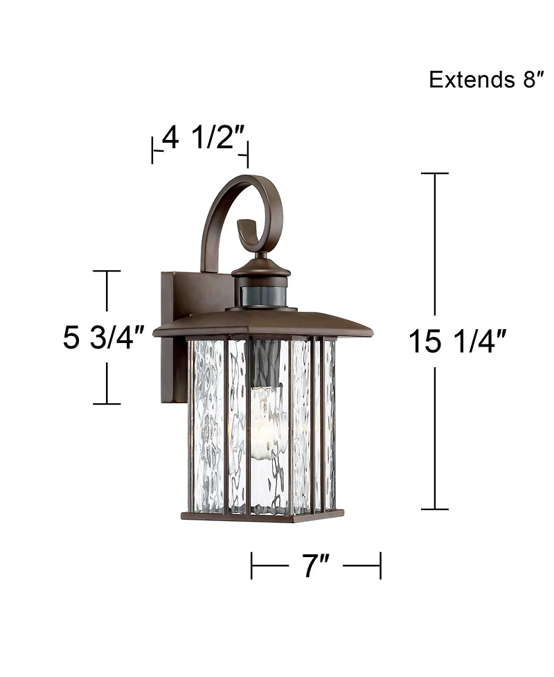 John Timberland Deaver Modern Outdoor Wall Light Fixtures Set of 2 Bronze Motion Sensor Dusk to Dawn 15 1/4" Water Glass for Exterior