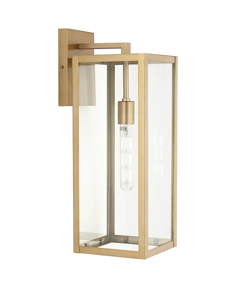 John Timberland Titan Modern Outdoor Wall Light Fixtures Set of 2 Soft Gold Rectangular Frame 20 1/4" Clear Glass for Post Exterior Barn