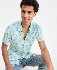 Guess Men's Slim Fit Short Sleeve Printed Button-Front Shirt