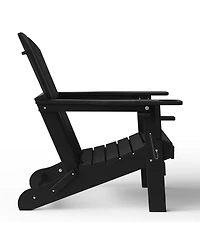 Outdoor Patio Hdpe Resin Folding Adirondack Chairs With Cup Holder and Phone (Set of Two)