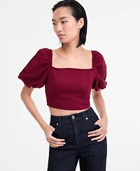 I.n.c. International Concepts Women's Puff-Sleeve Crop Top, Exclusively at Macy's