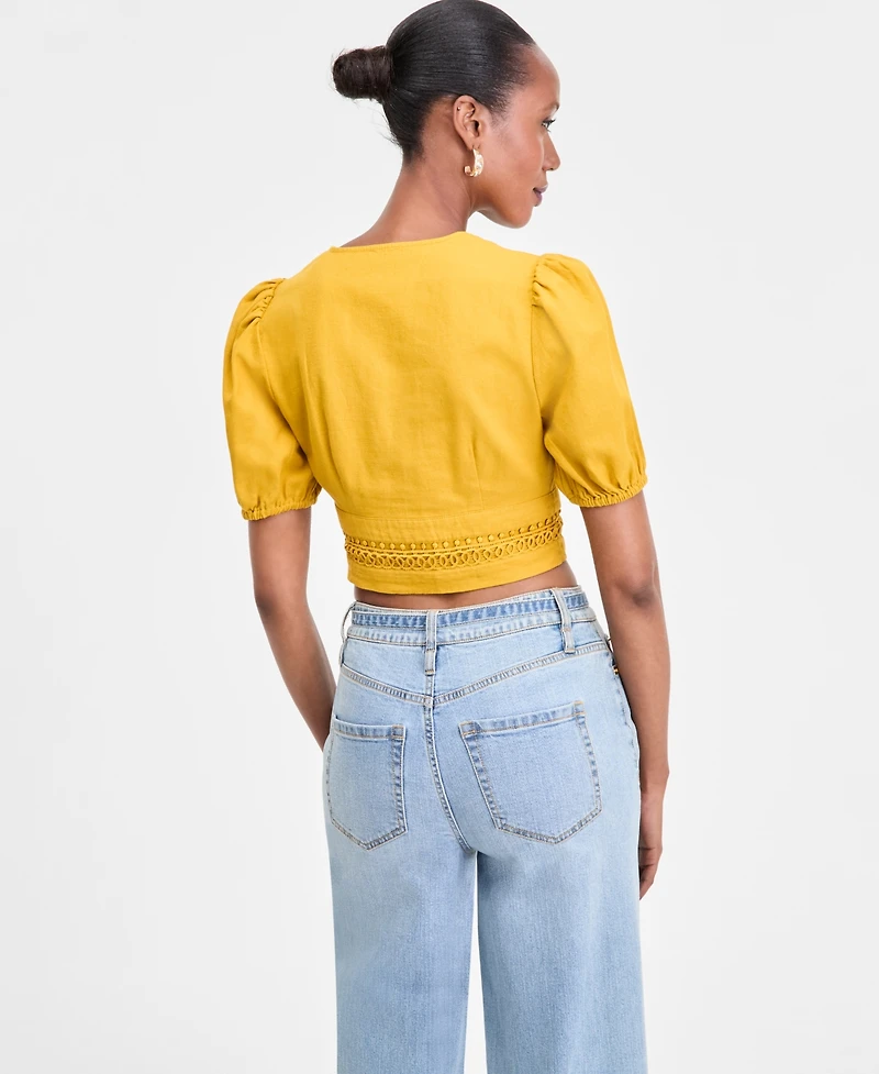 I.n.c. International Concepts Women's Crochet-Trim Cropped Blouse, Exclusively at Macy's