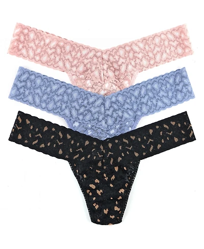 Hanky Panky Women's Cross-dyed Leopard Low Rise Thong Panty 3 pack