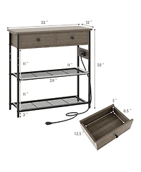 Narrow Console Table with 2 Drawers and 2 Metal Mesh Shelves