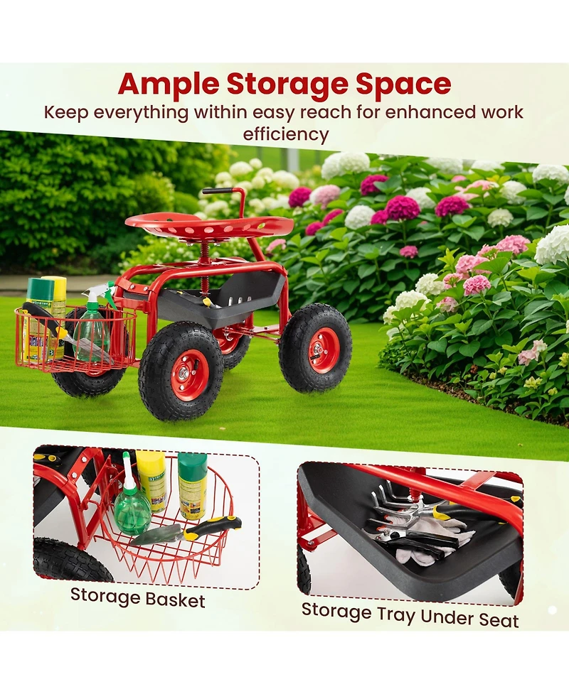 Extendable Handle Garden Cart Rolling Wagon Scooter