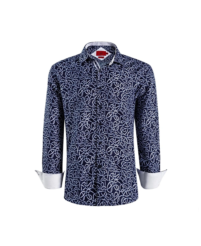 Elie Balleh Big Boys Navy Slim Fit Swirl Print Button-Down Shirt