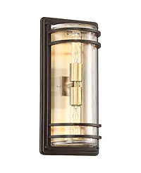 John Timberland Habitat Modern Industrial Outdoor Wall Light Fixtures Set of 2 Bronze Brass 16" Clear Glass for Post Exterior Barn Deck