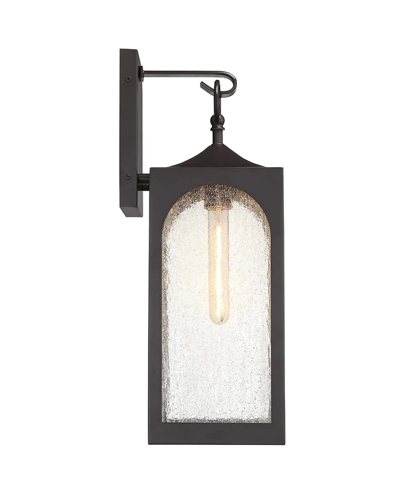 Possini Euro Design Tyne Modern Outdoor Wall Light Fixtures Set of 2 Bronze Metal 20 1/2" Seedy Glass for Post Exterior Barn Deck House