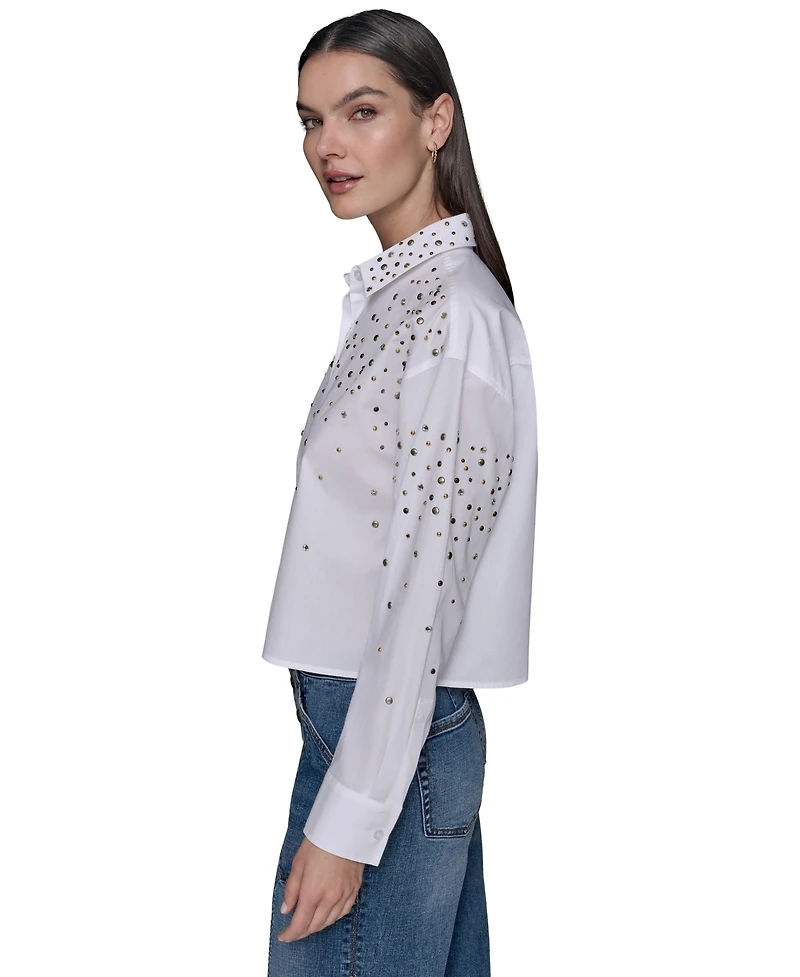 Karl Lagerfeld Paris Women's Cropped Button-Front Shirt