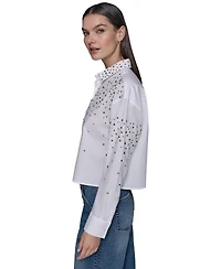 Karl Lagerfeld Paris Women's Cropped Button-Front Shirt