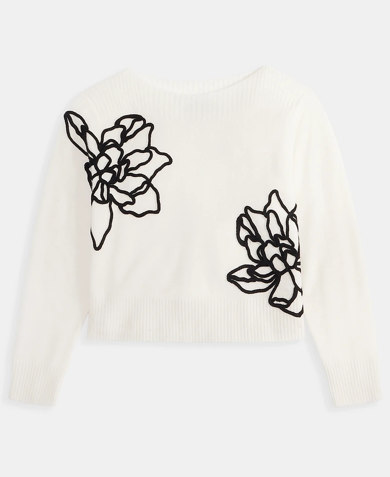 Charter Club Women's 100% Cashmere Boatneck Embroidered Floral Sweater, Macy's Exclusive