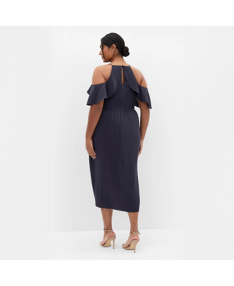 City Chic Plus Love Siren Ruffle Shoulder Dress