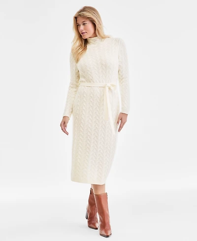 Charter Club Women's 100% Cashmere Cable-Knit Mock Neck Midi Dress, Macy's Exclusive