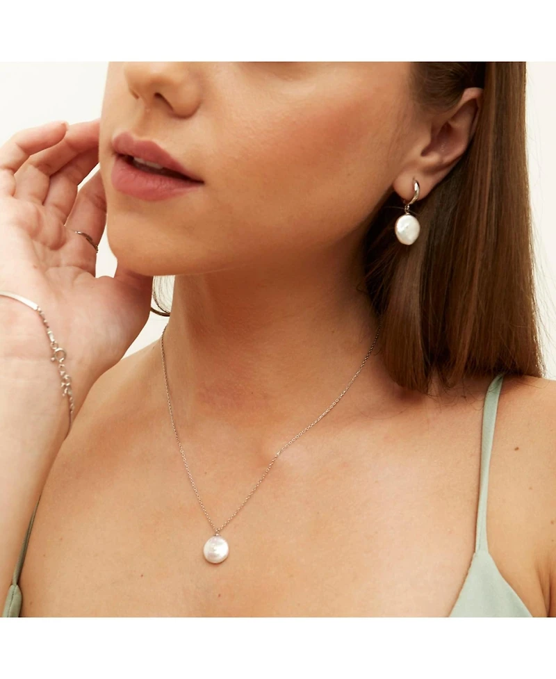 Spero London Baroque Flat Pearl Pendant Necklace Sterling Silver