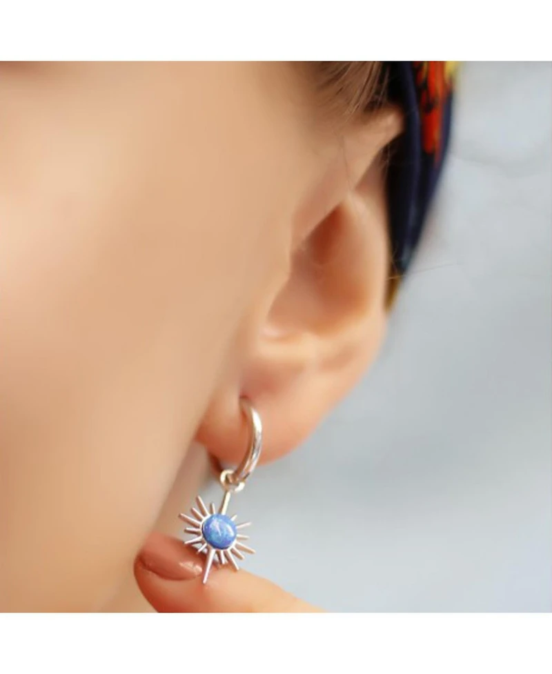 Spero London Blue Opal Northernstar Drop Hoop Earring Sterling Silver