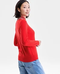 Charter Club Women's 100% Cashmere Rhinestone Mock Neck Sweater, Macy's Exclusive