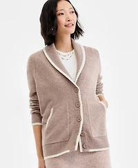 Charter Club Women's 100% Cashmere Tipped Shawl-Collar Boyfriend Cardigan, Macy's Exclusive