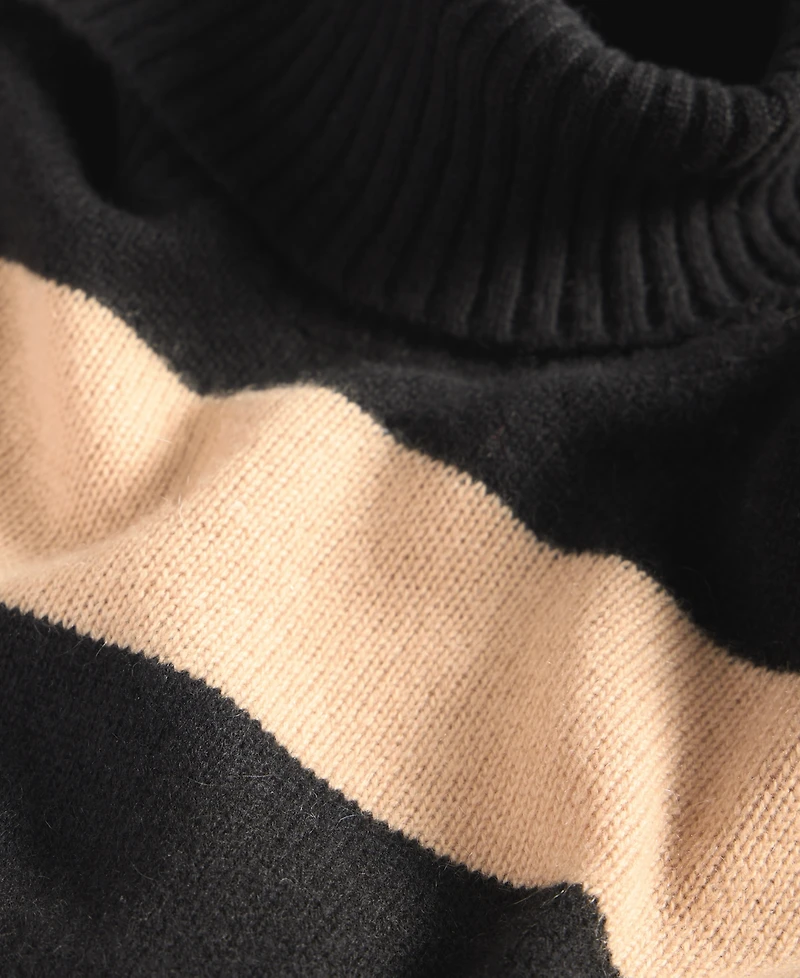 Charter Club Women's 100% Cashmere Rugby Stripe Step-Hem Turtleneck Sweater, Macy's Exclusive