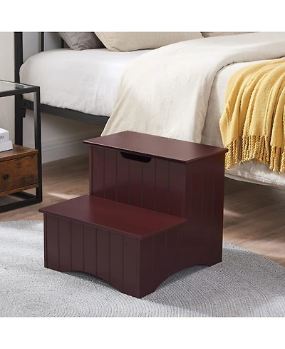 Kings Brand Furniture 2 Step Wooden Step Stool with Hidden Storage for Adults or Kids, Dog Stairs